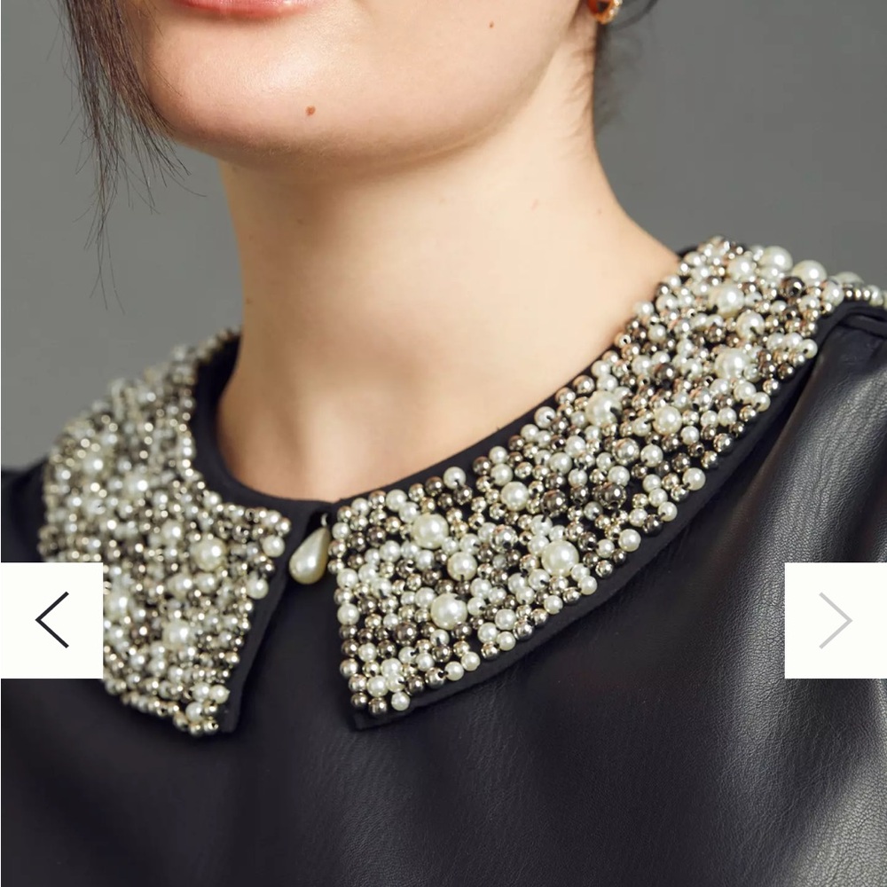 Maeve Black Faux Leather Top with Puff Sleeves
